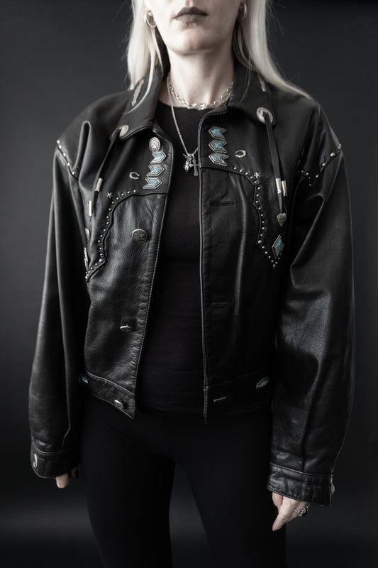 Leather jacket, rivets, M–L