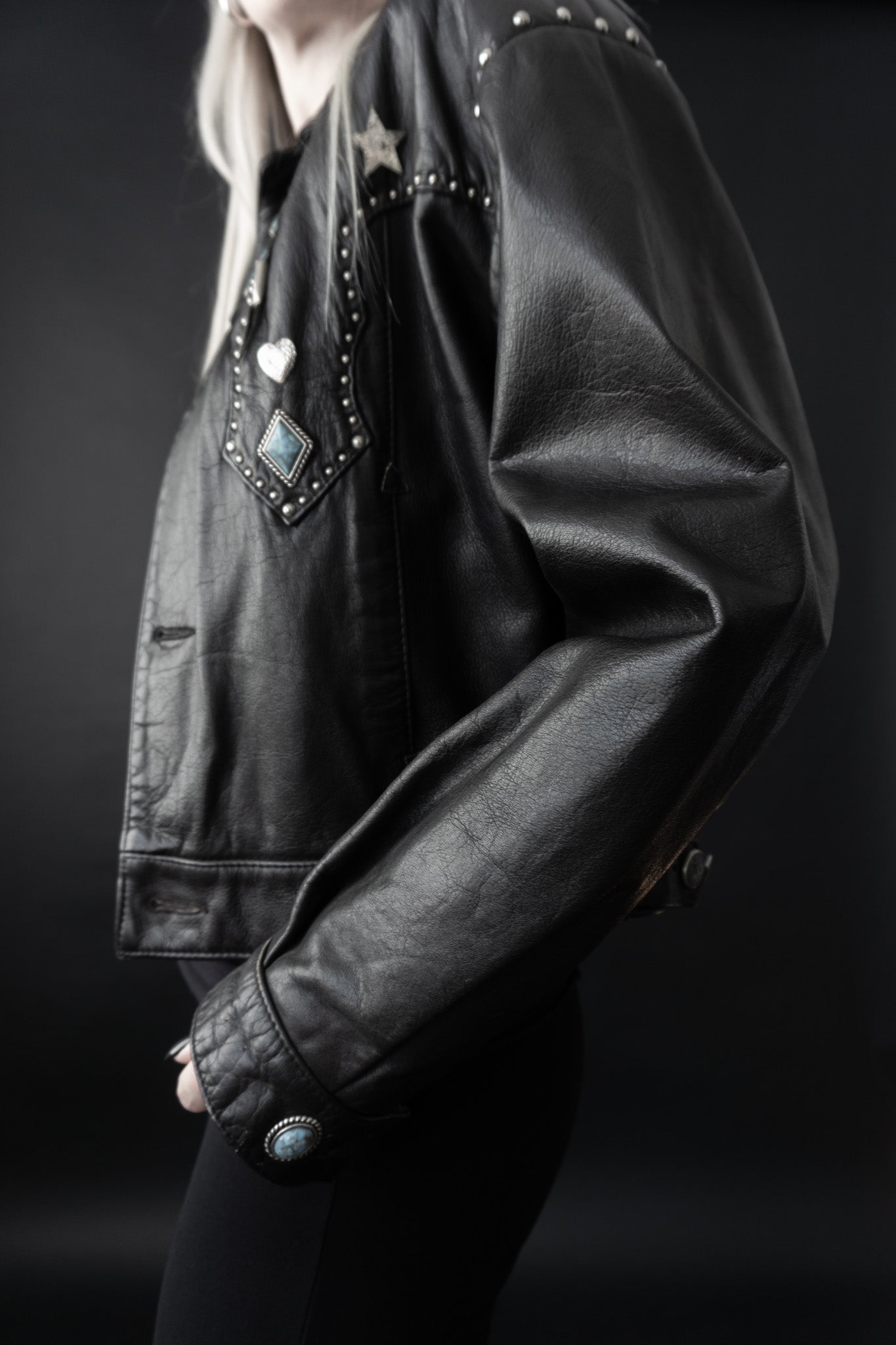 Leather jacket, rivets, M–L