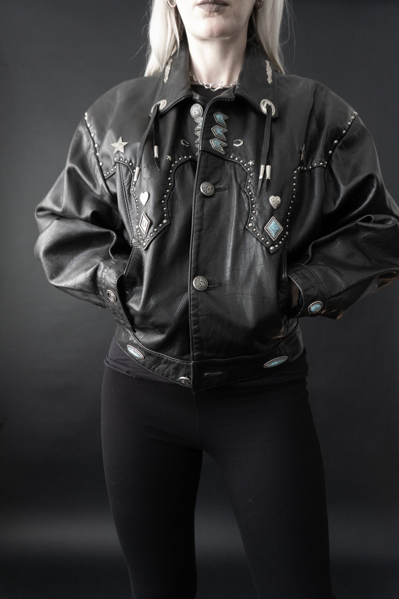 Leather jacket, rivets, M–L