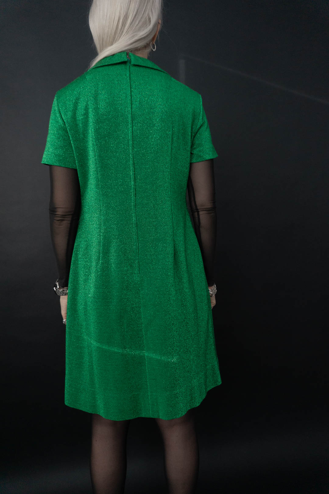 70s Kleid Lurex, Grün, L–XL