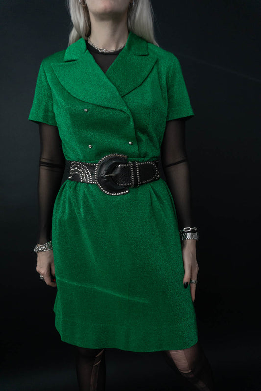 70s Dress Lurex, Green, L–XL