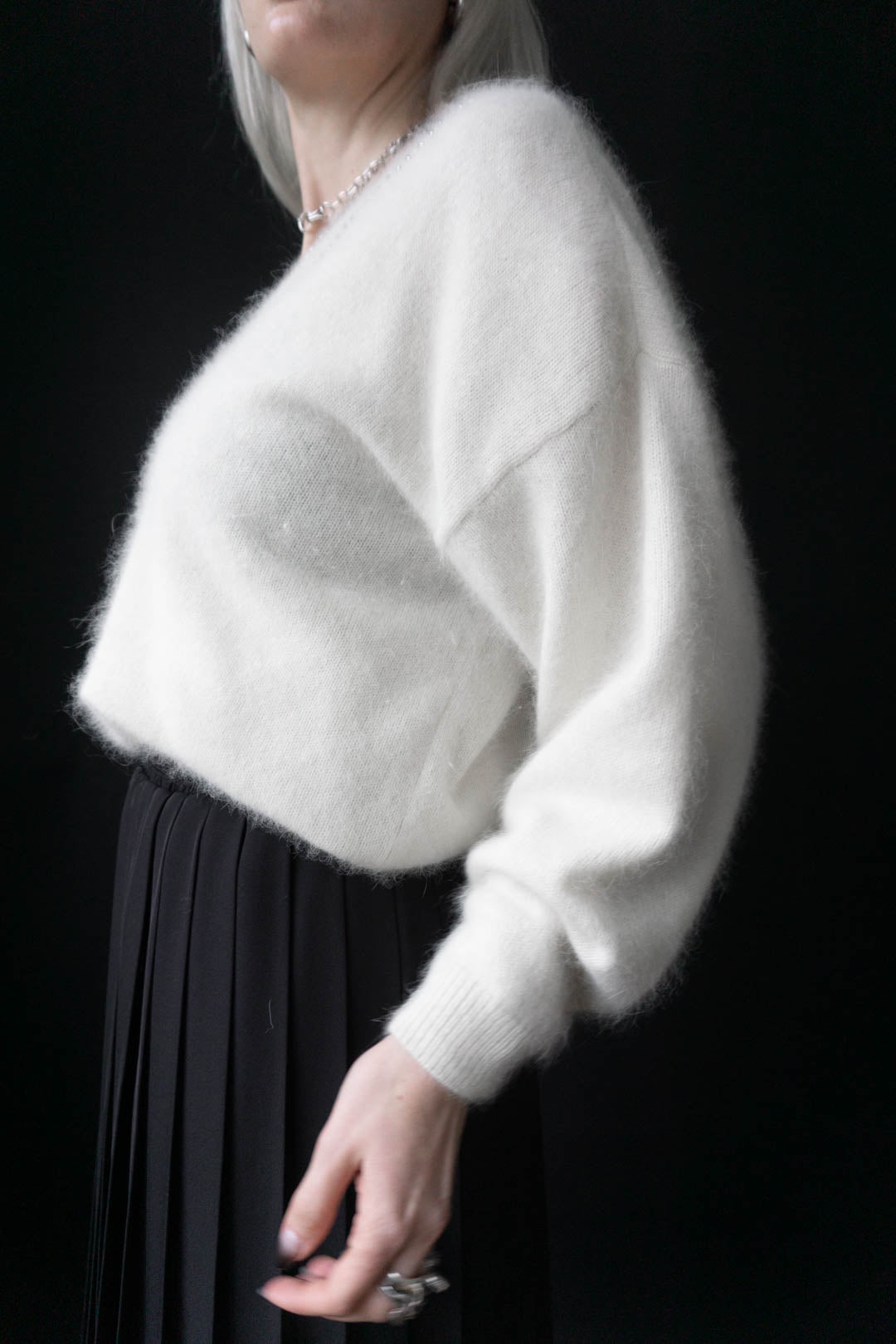 80s Pullover Angora Weiß M–L