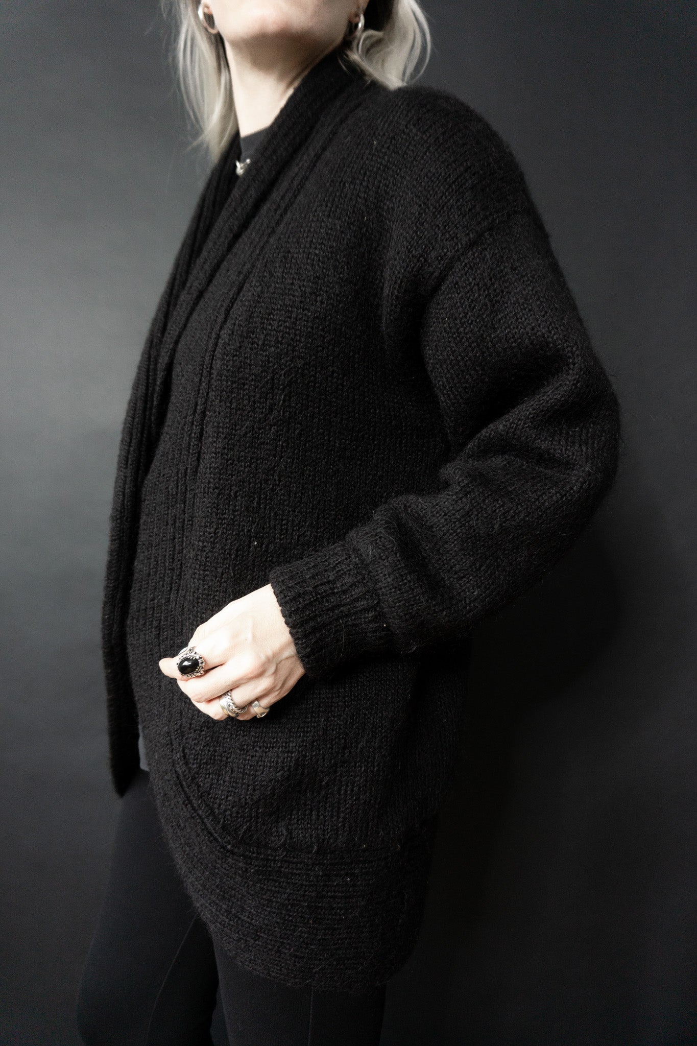 Goth Cardigan Mohair, Black, M–L