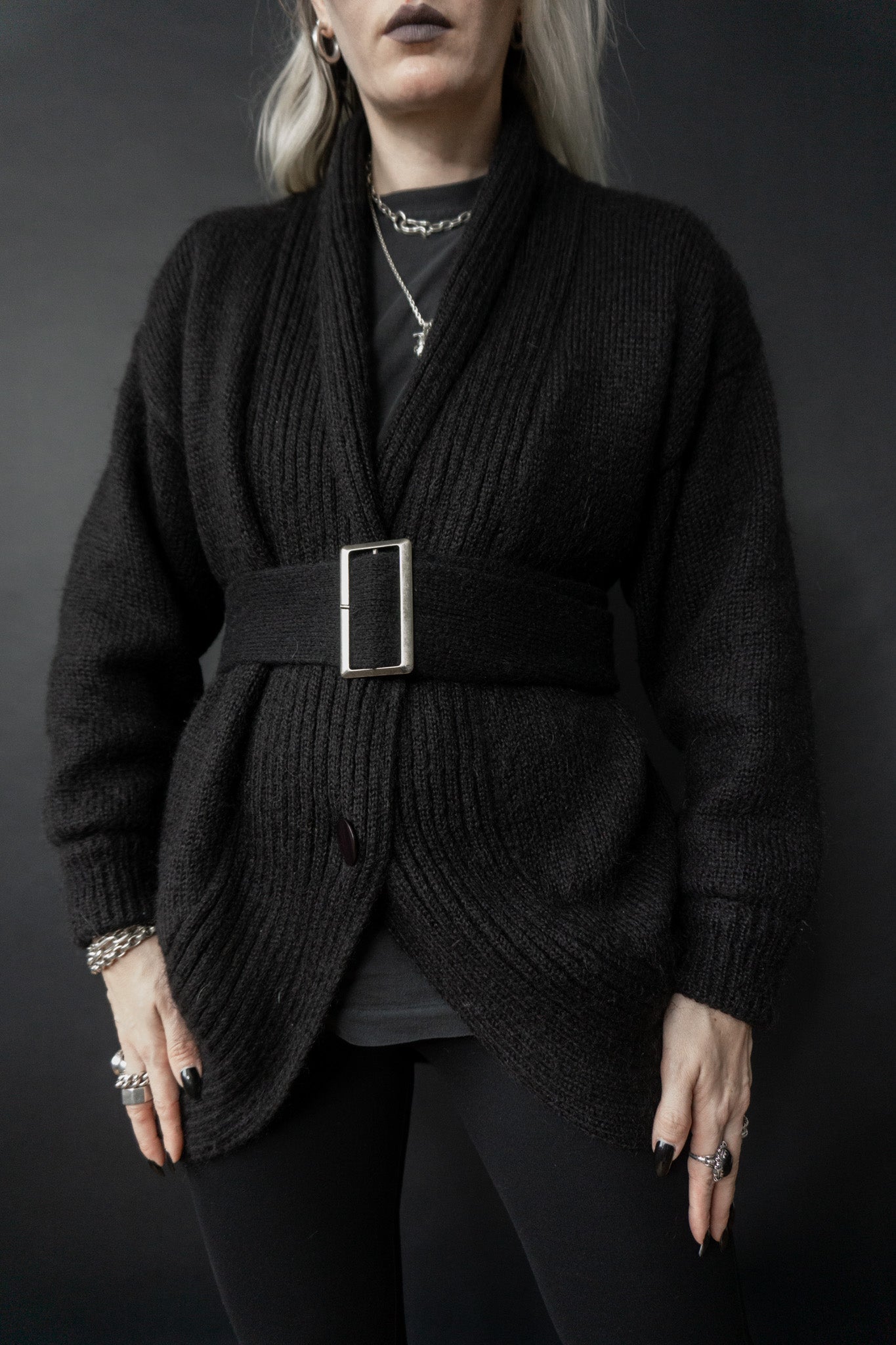 Goth Cardigan Mohair, Black, M–L