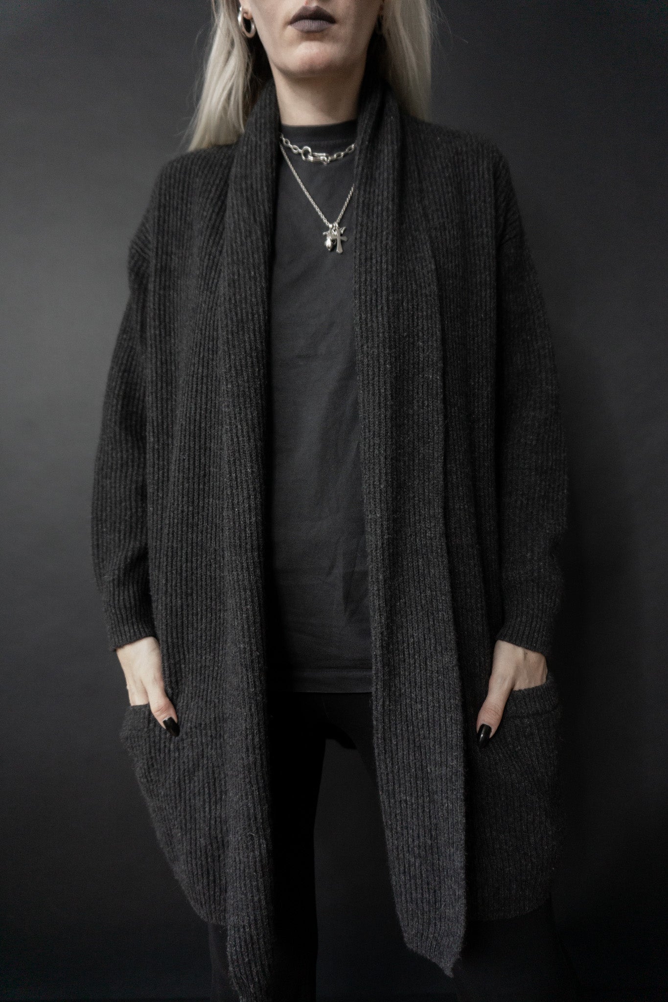 Cardigan Angora, Anthracite, S–M