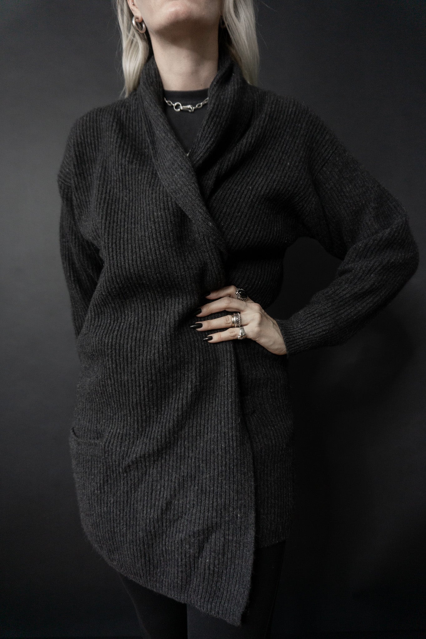 Cardigan Angora, Anthracite, S–M