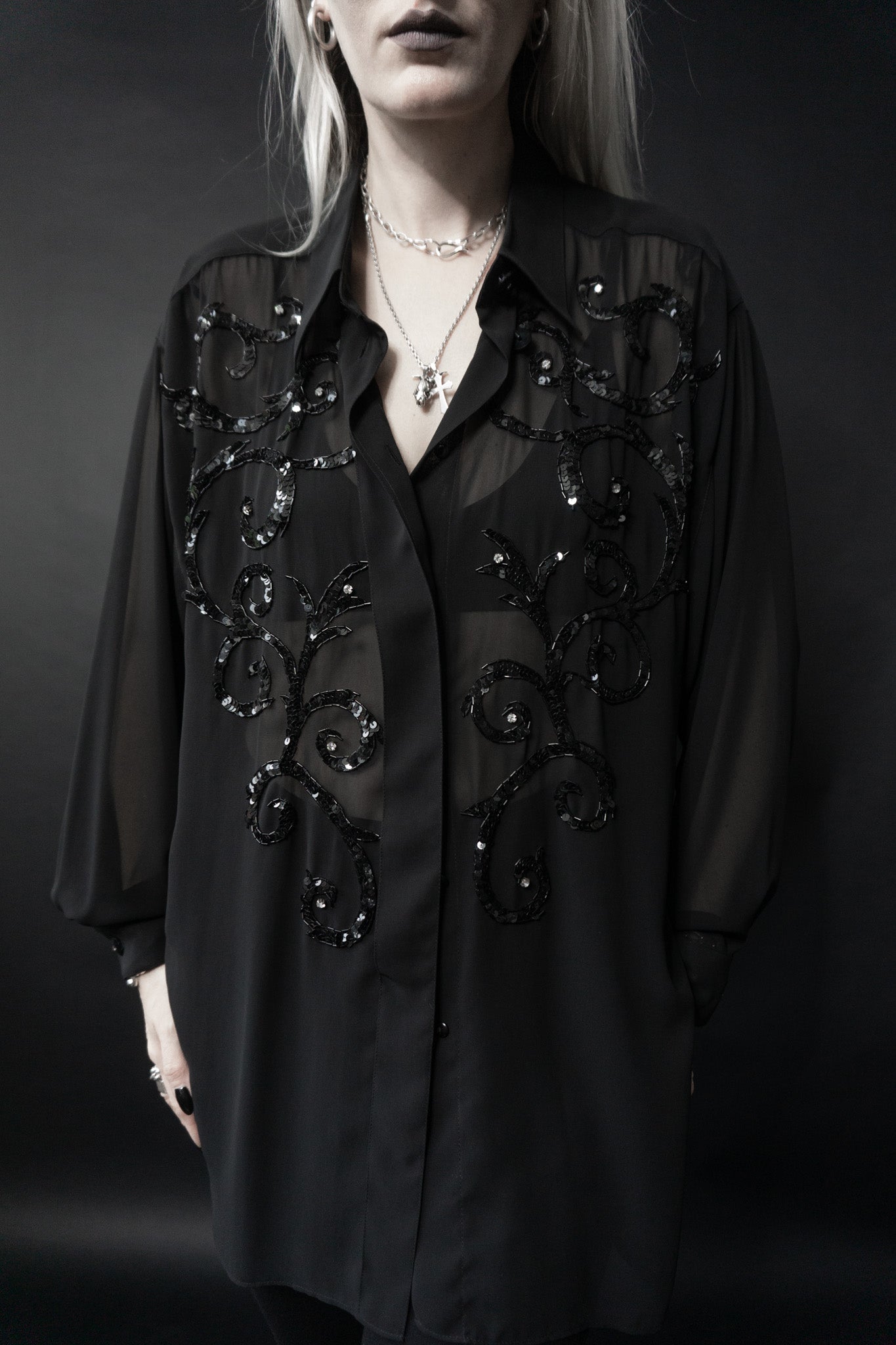 Goth blouse sequins, M–XL