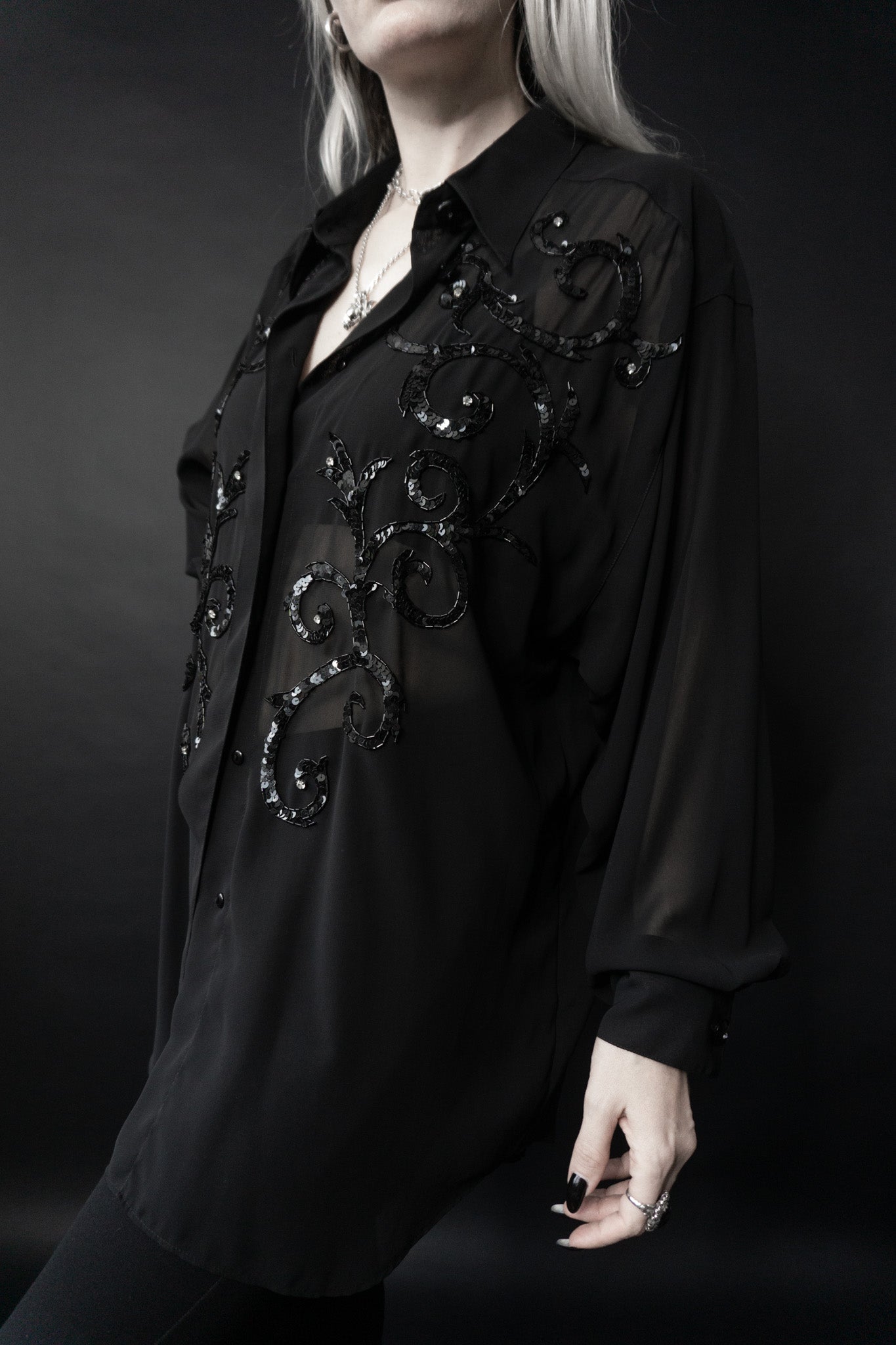 Goth blouse sequins, M–XL