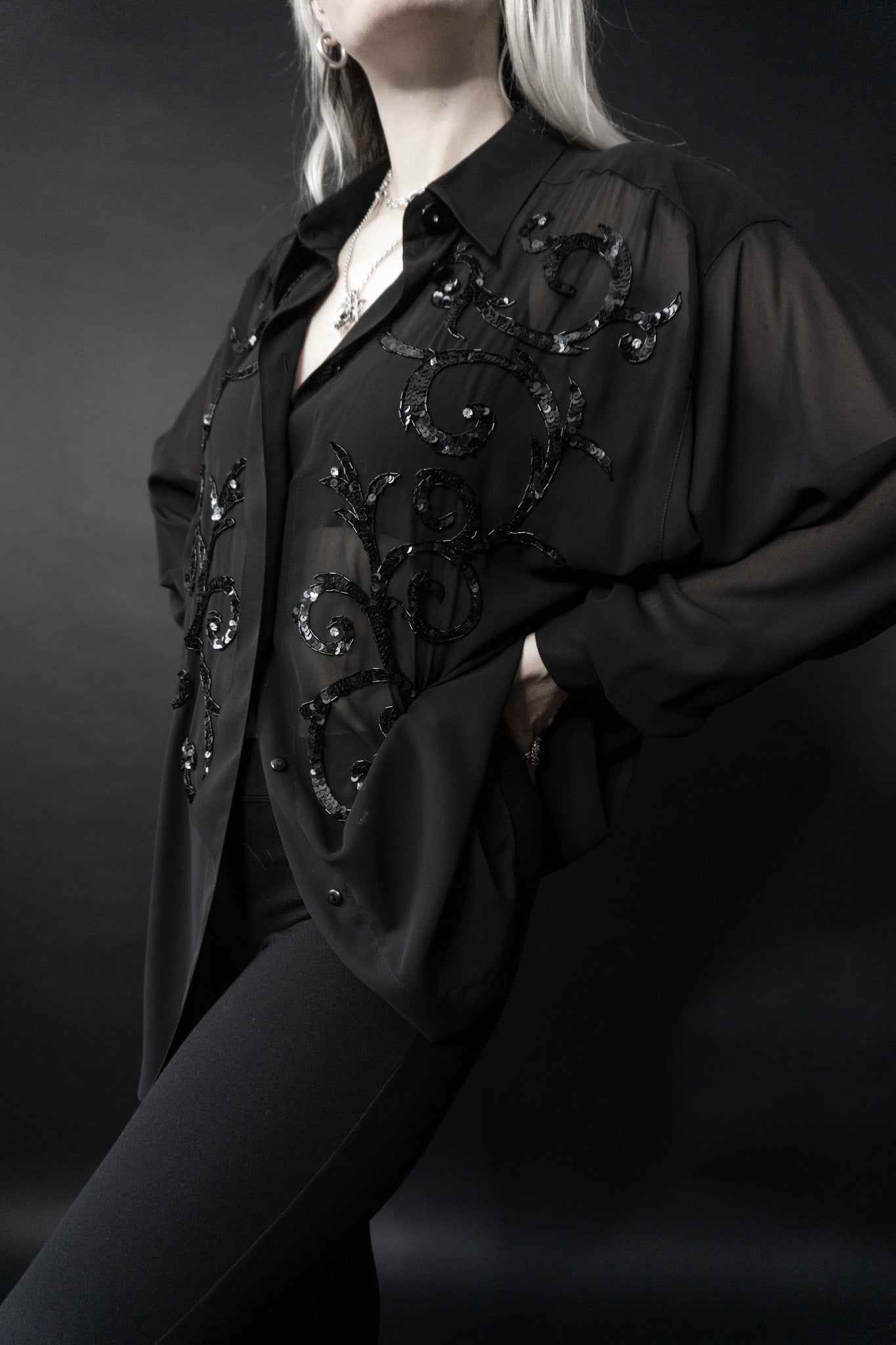 Goth blouse sequins, M–XL