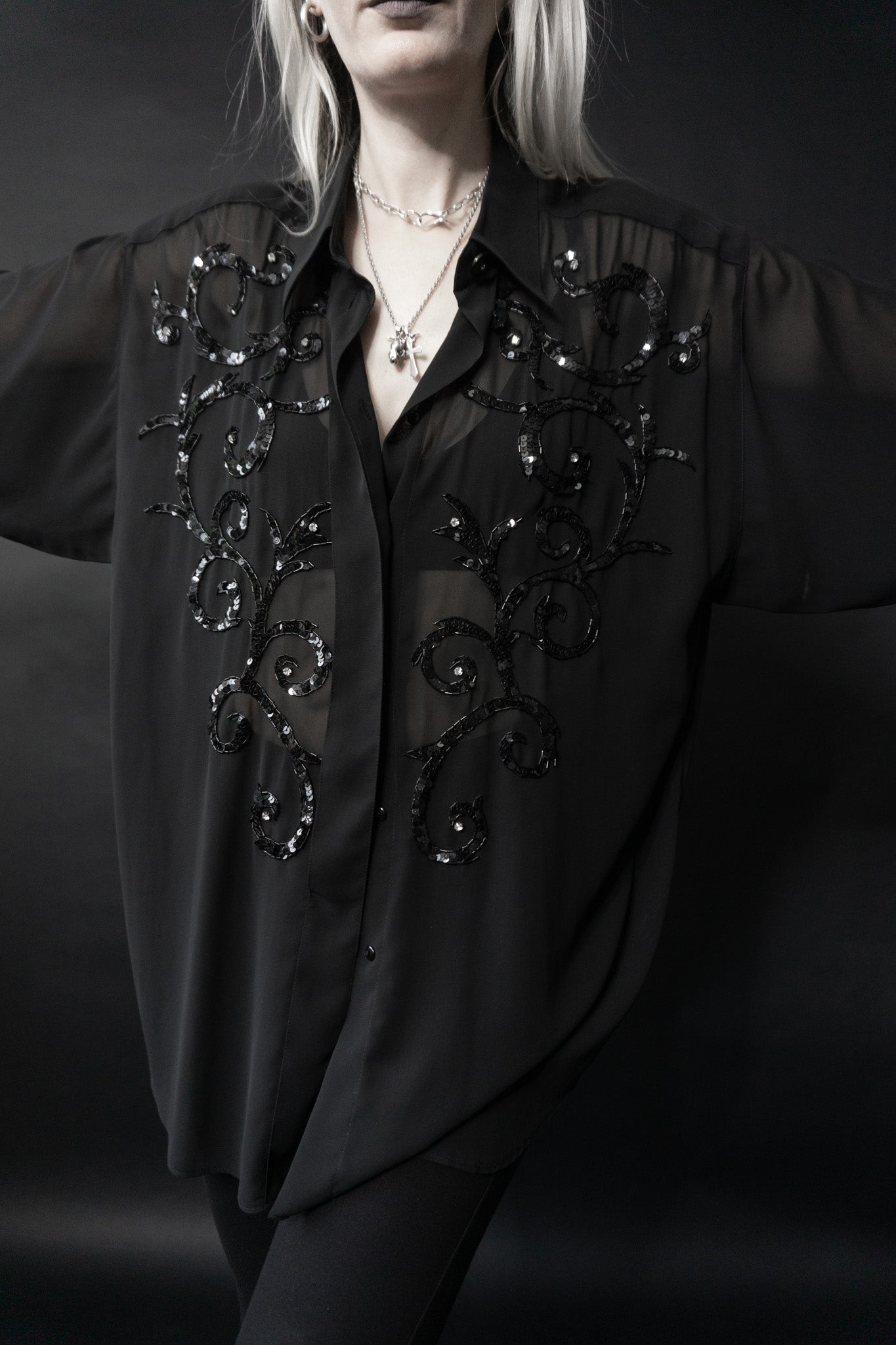 Goth blouse sequins, M–XL