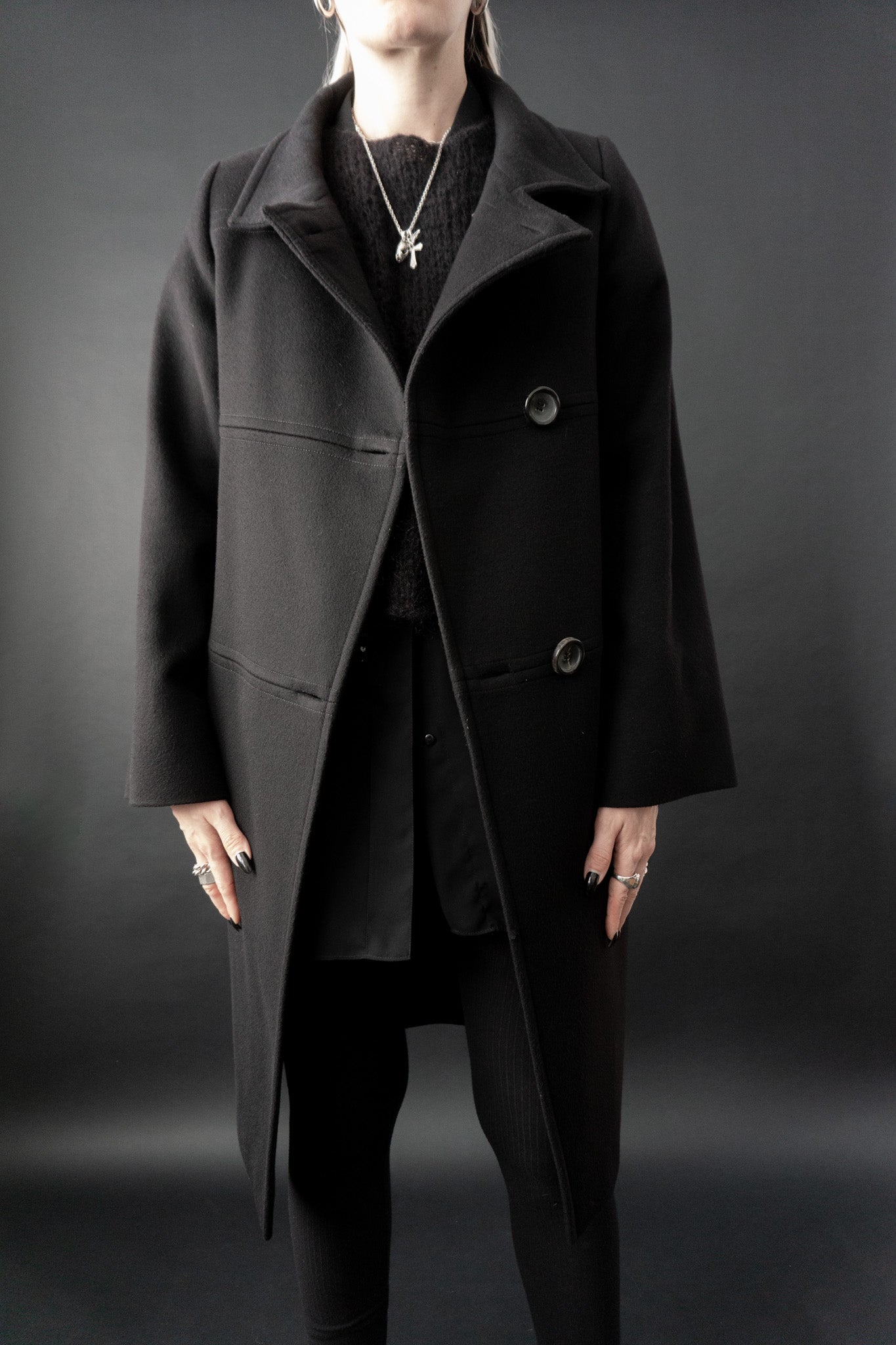 Rene Lezard Kaschmirmantel, Schwarz, S–M theplaincircle vintage