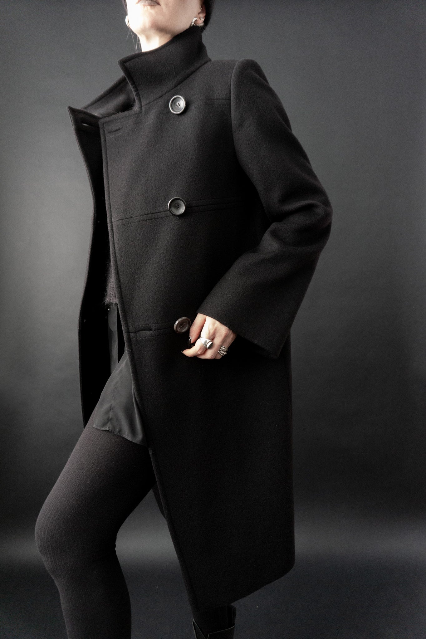 Rene Lezard cashmere coat, black, S–M