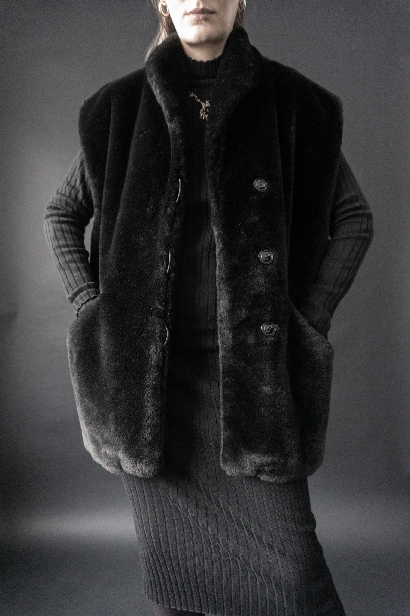 Vintage Fake Fur Weste im Oversized-Look