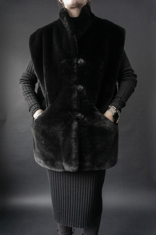 Vintage Fake Fur Weste im Oversized-Look