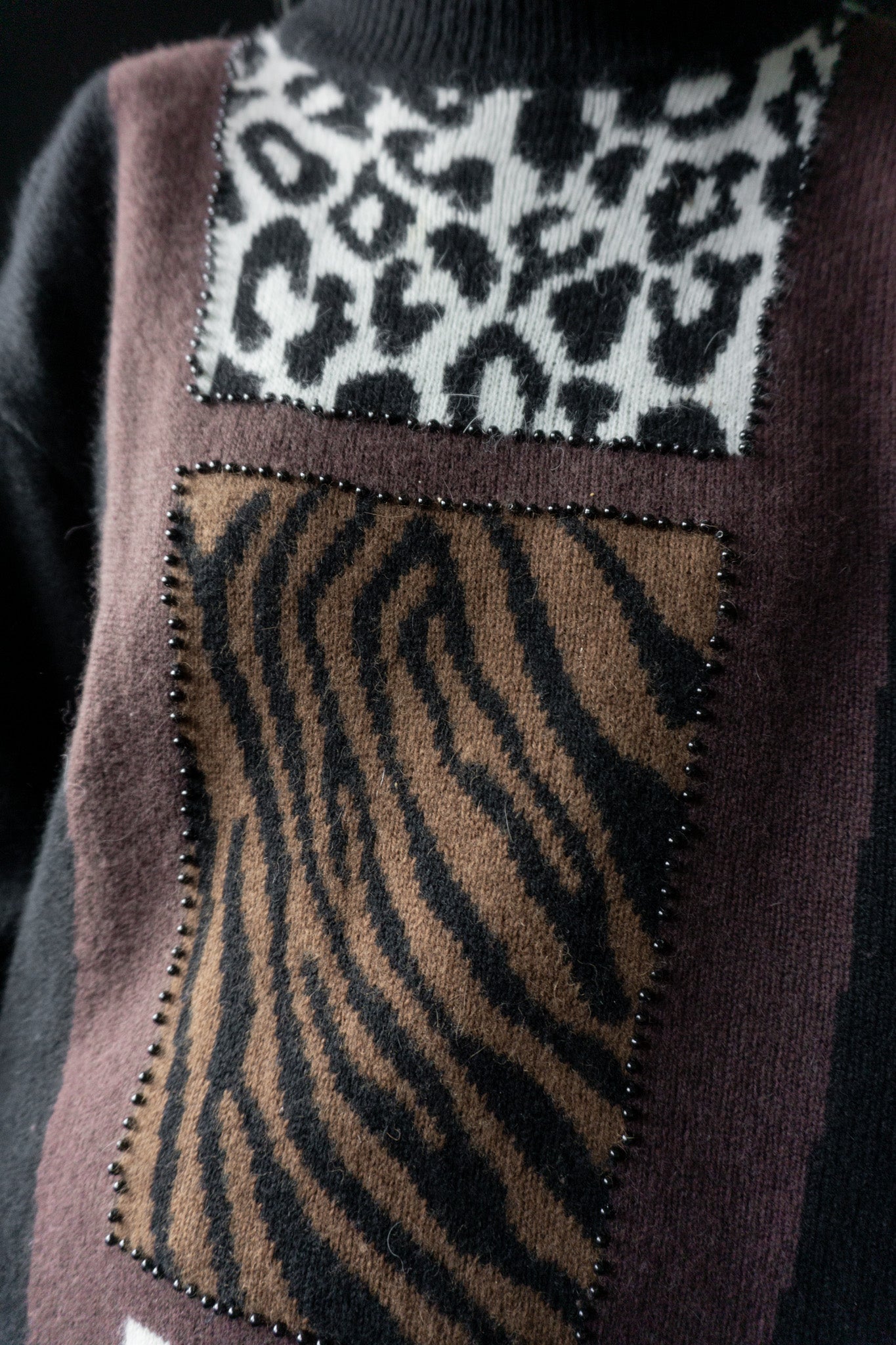 Vintage Pullover Animalprint – Angora mit Mustermix & Zierperlen