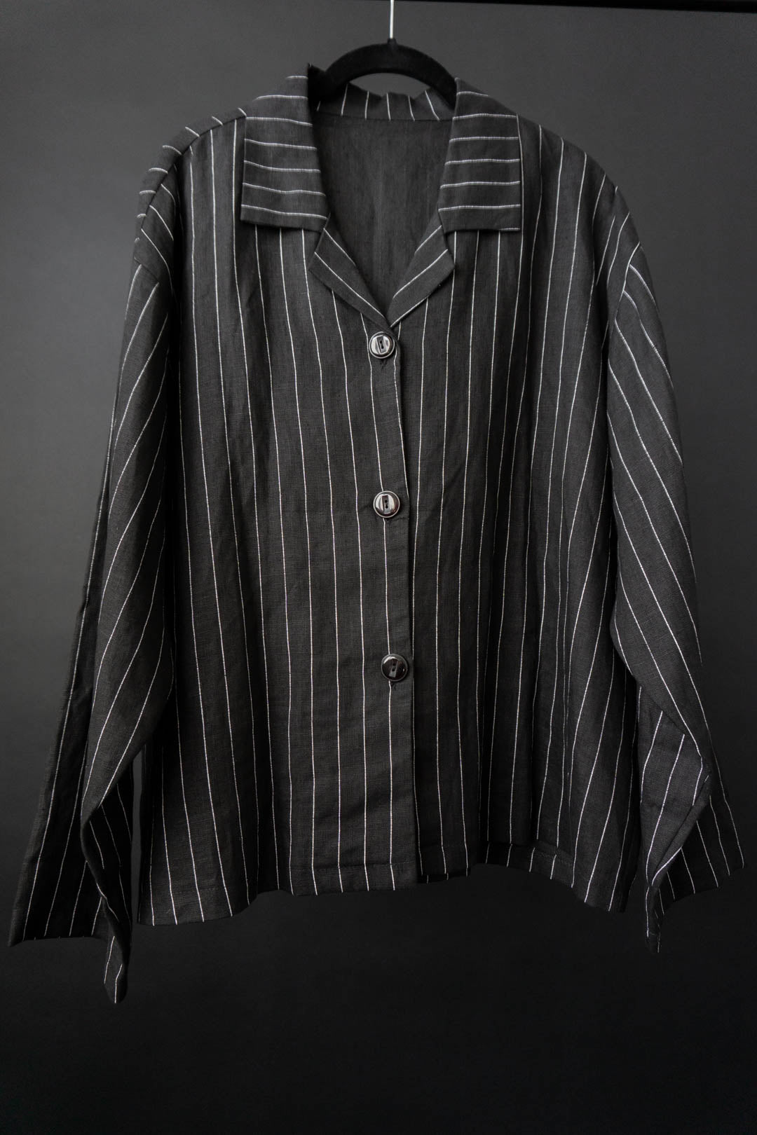 Linen jacket pinstripe black, M–L