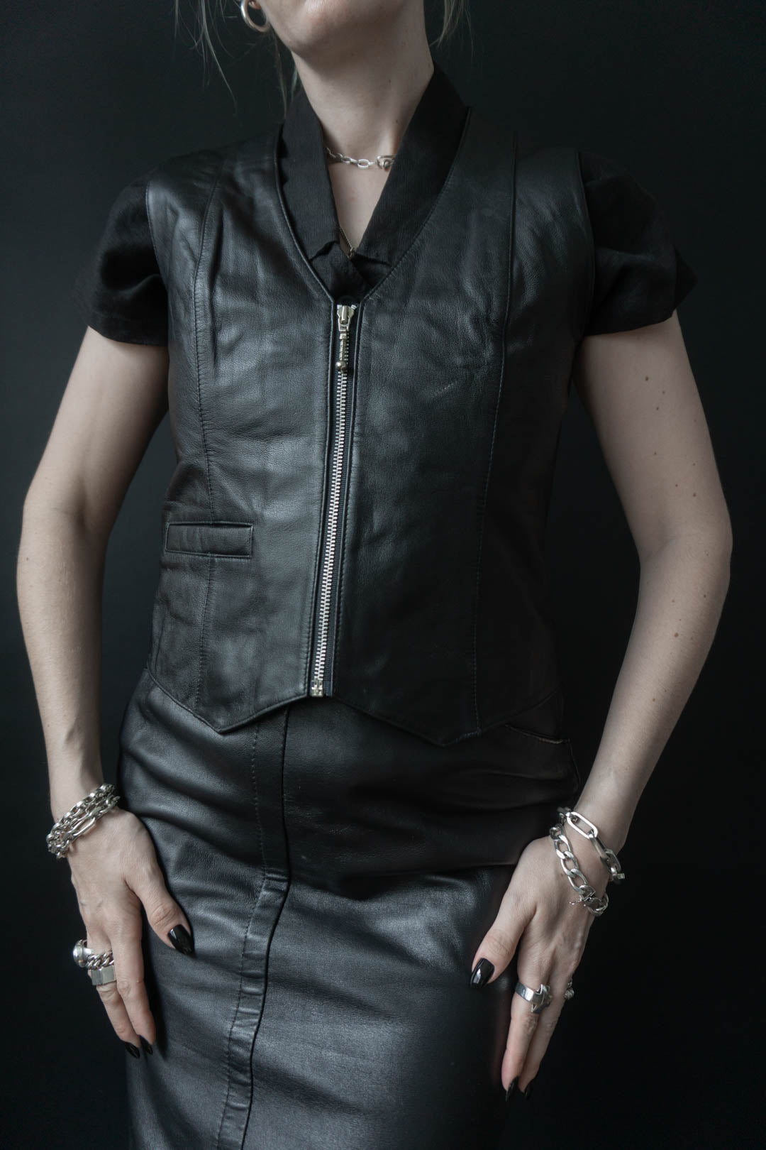 Leather Vest Black, S–M