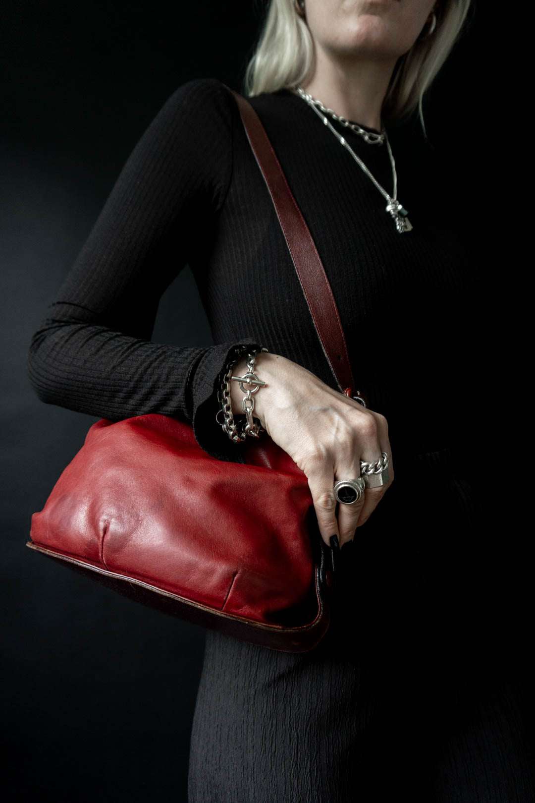 70s AIGNER leather bag red