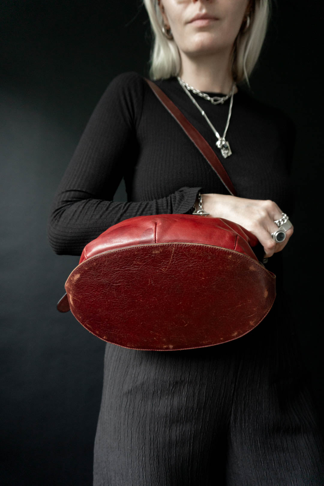 70s AIGNER leather bag red