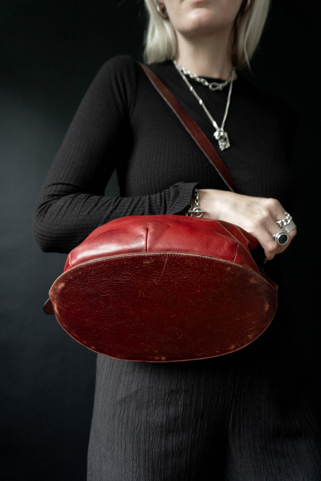 70s AIGNER leather bag red