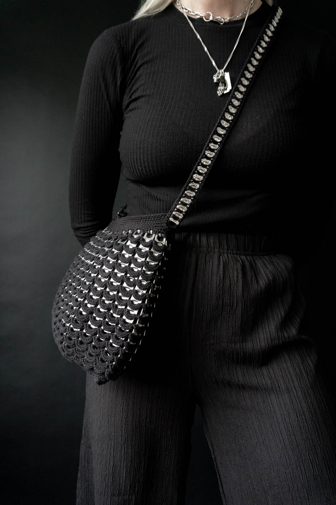 70s Tasche Crochet Schwarz