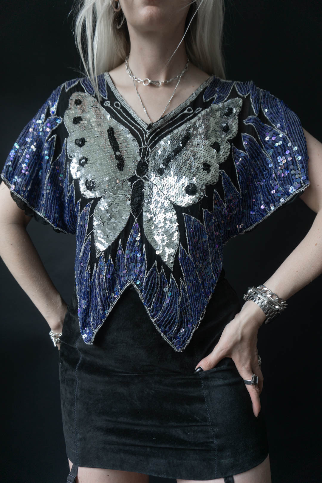 80s party top butterfly, XS–L