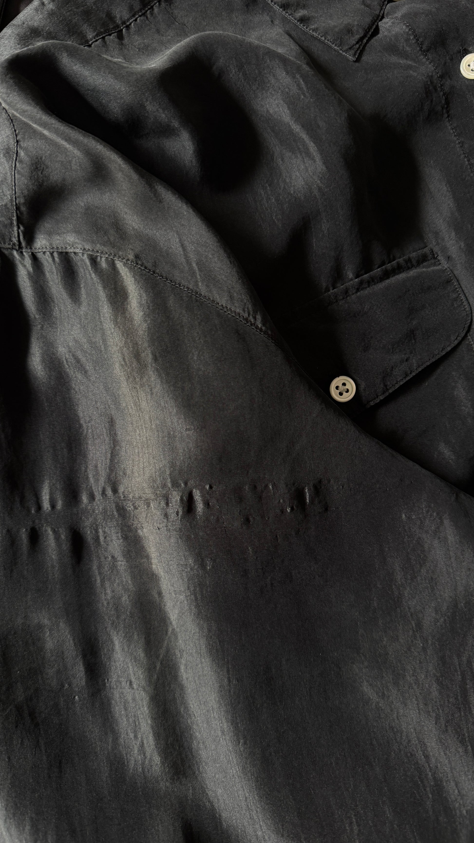 Vintage Seidenbluse schwarz 80er – Avantgarde Designer Bluse „Asphalt“, M–XL theplaincircle vintage