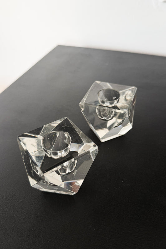 Vintage Kerzenhalter Set – facettiertes Kristallglas (2er Set) theplaincircle vintage