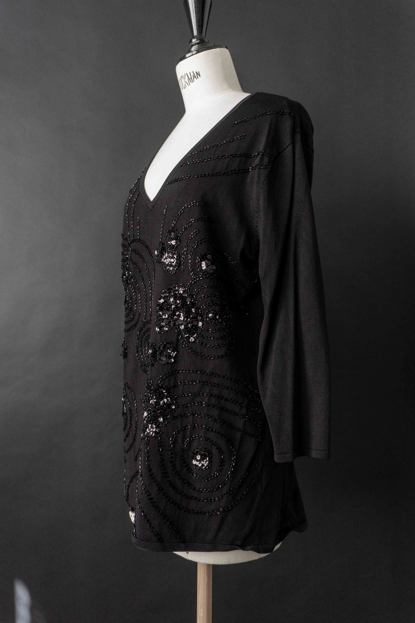 Schwarzes Viskose Shirt mit Pailletten – Subtiles Statement Piece, M–L theplaincircle vintage