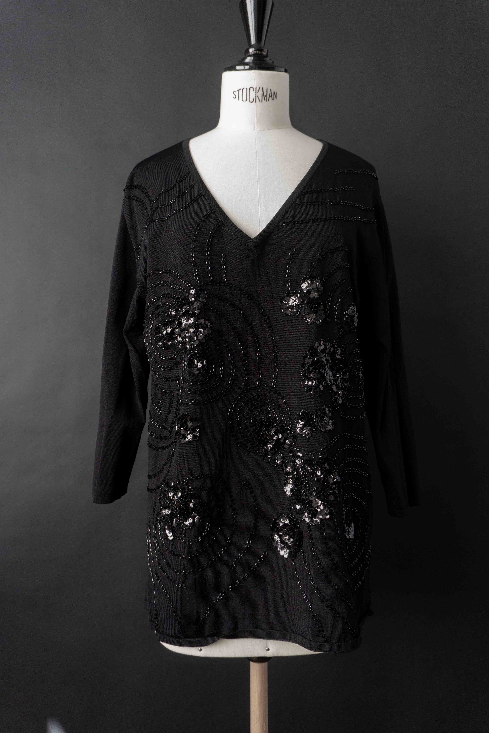 Schwarzes Viskose Shirt mit Pailletten – Subtiles Statement Piece, M–L theplaincircle vintage