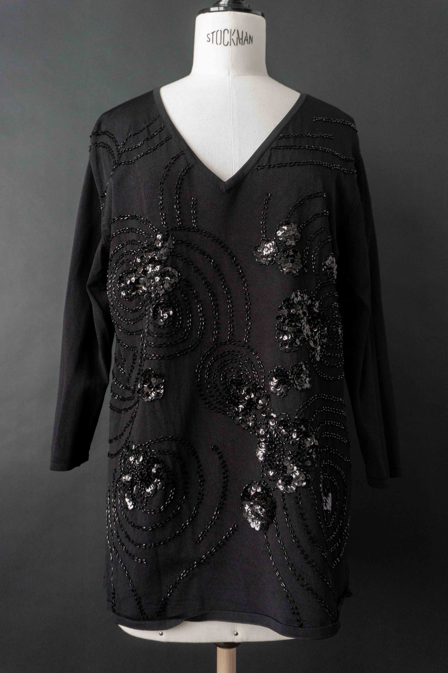 Schwarzes Viskose Shirt mit Pailletten – Subtiles Statement Piece, M–L theplaincircle vintage
