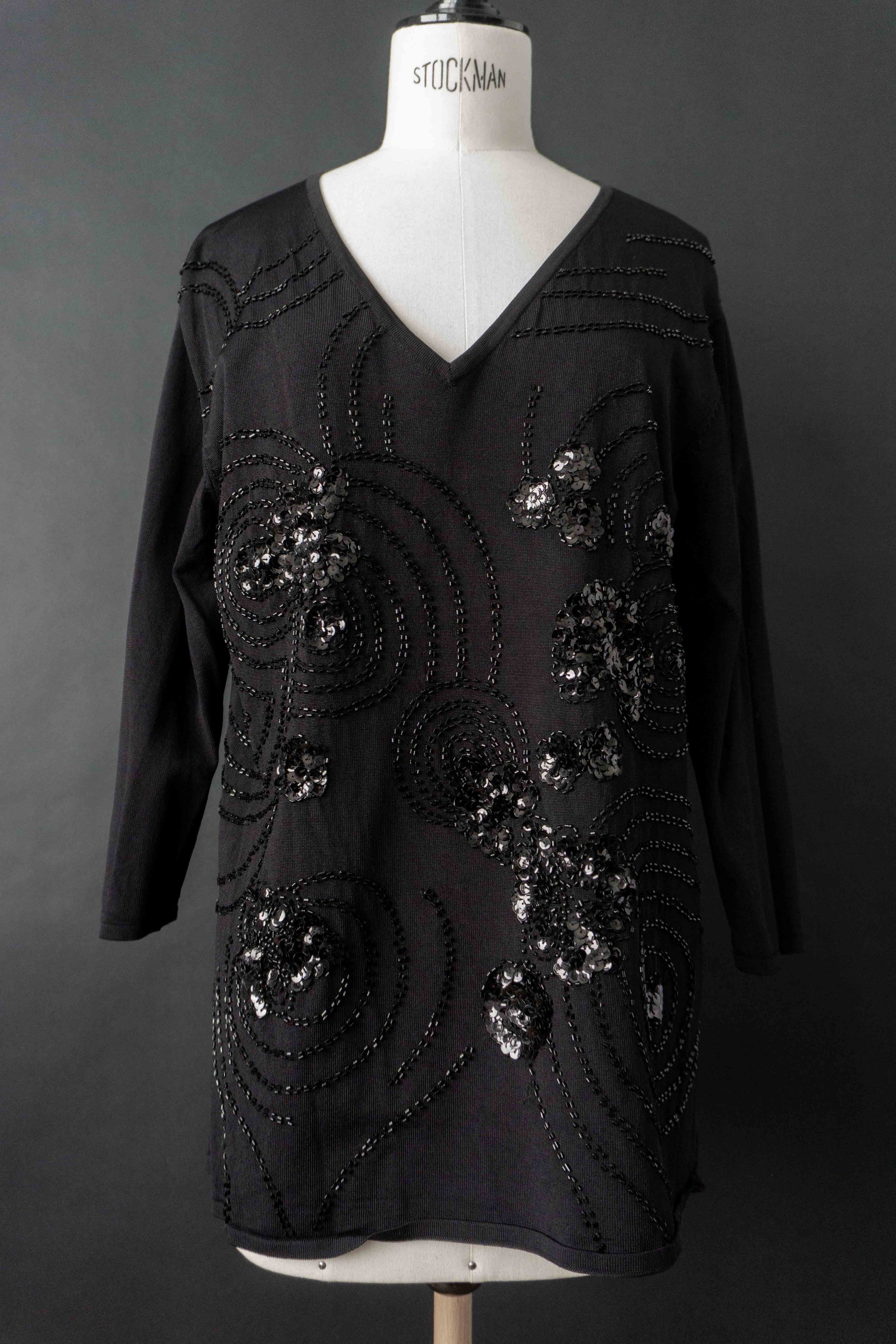 Schwarzes Viskose Shirt mit Pailletten – Subtiles Statement Piece, M–L theplaincircle vintage