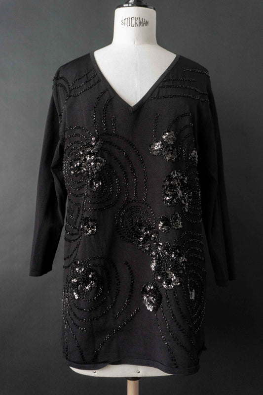 Schwarzes Viskose Shirt mit Pailletten – Subtiles Statement Piece, M–L theplaincircle vintage