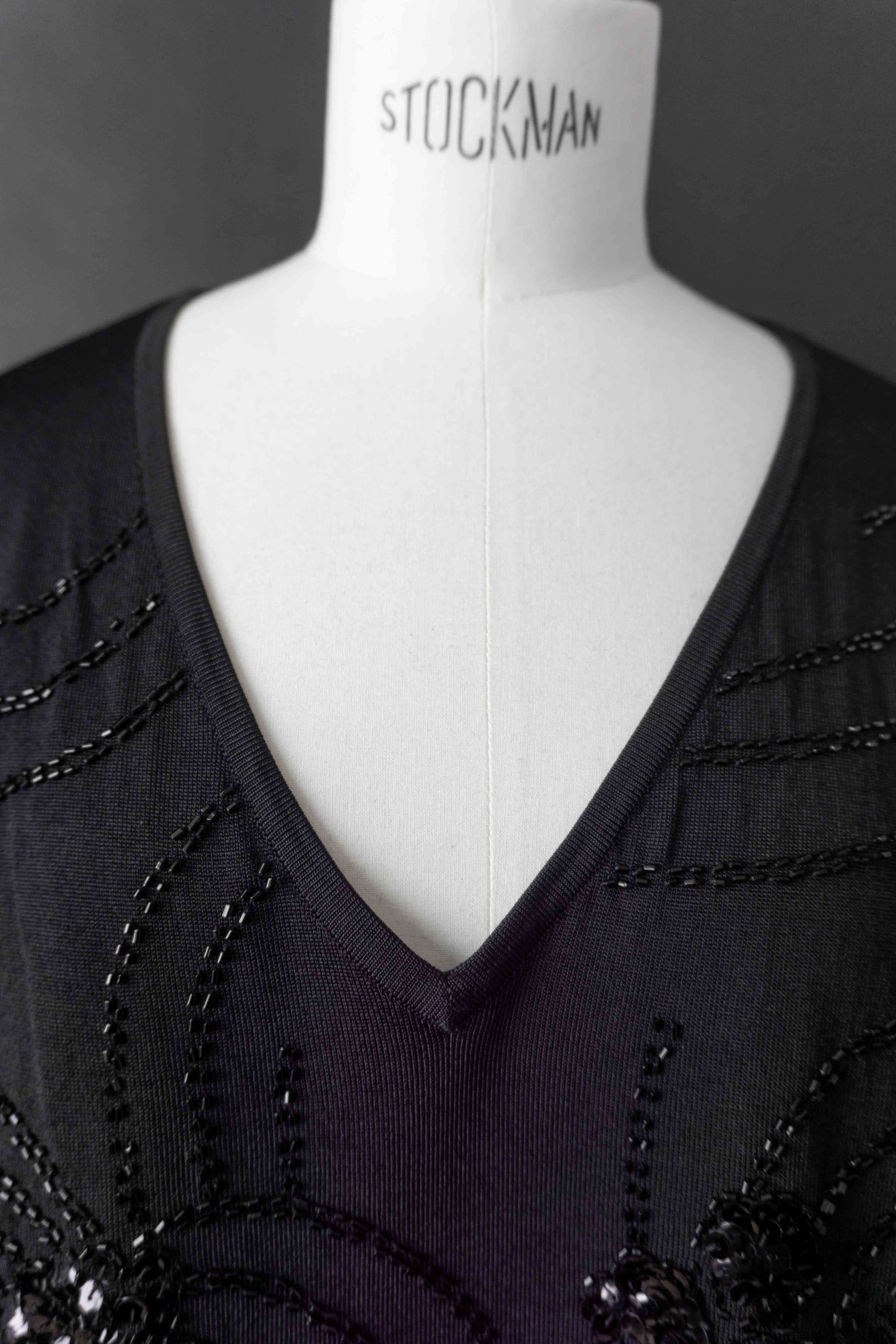 Schwarzes Viskose Shirt mit Pailletten – Subtiles Statement Piece, M–L theplaincircle vintage