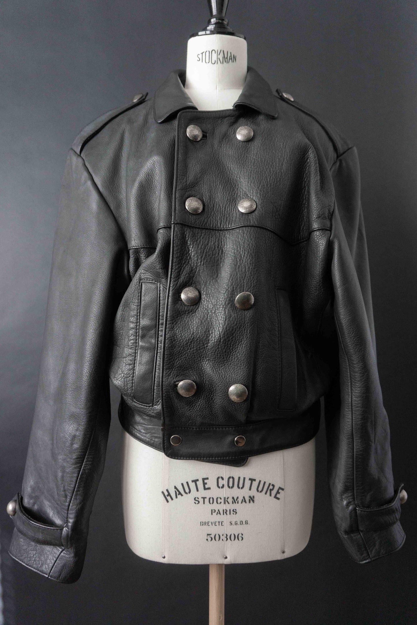 Vintage Lederjacke Schwarz Military Style – Cropped Double Breasted Jacket, M theplaincircle vintage