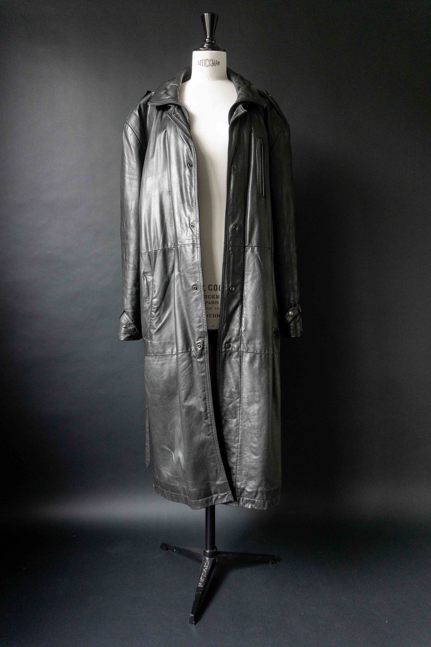 JOOP! Ledermantel Vintage 90er – Schwarzer Leder Trenchcoat mit Gürtel, M–L theplaincircle vintage