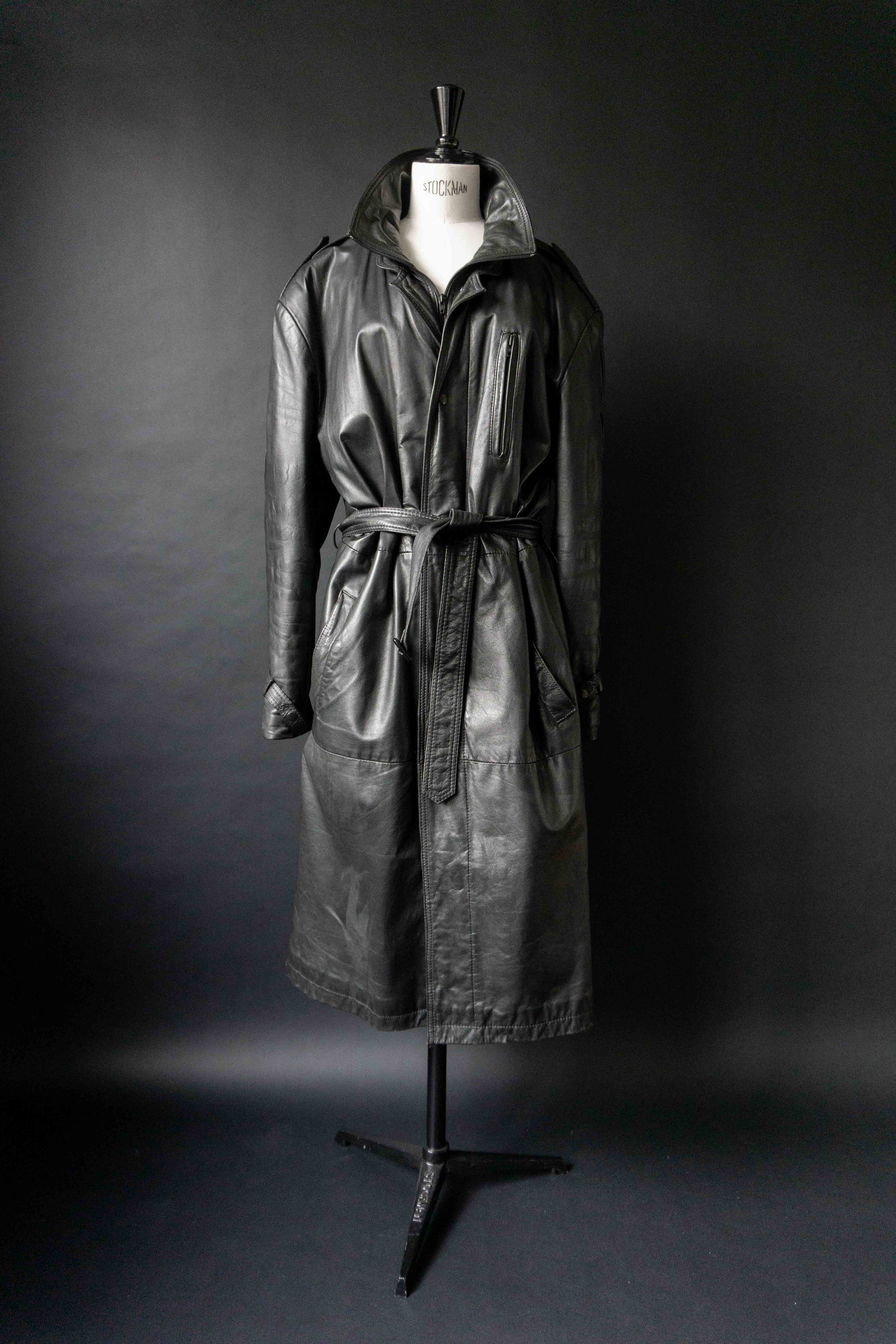 JOOP! Ledermantel Vintage 90er – Schwarzer Leder Trenchcoat mit Gürtel, M–L theplaincircle vintage