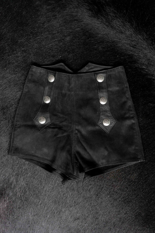 Vintage Pyrate Style Leder Shorts, Riri Zipper, XXS–XS theplaincircle vintage