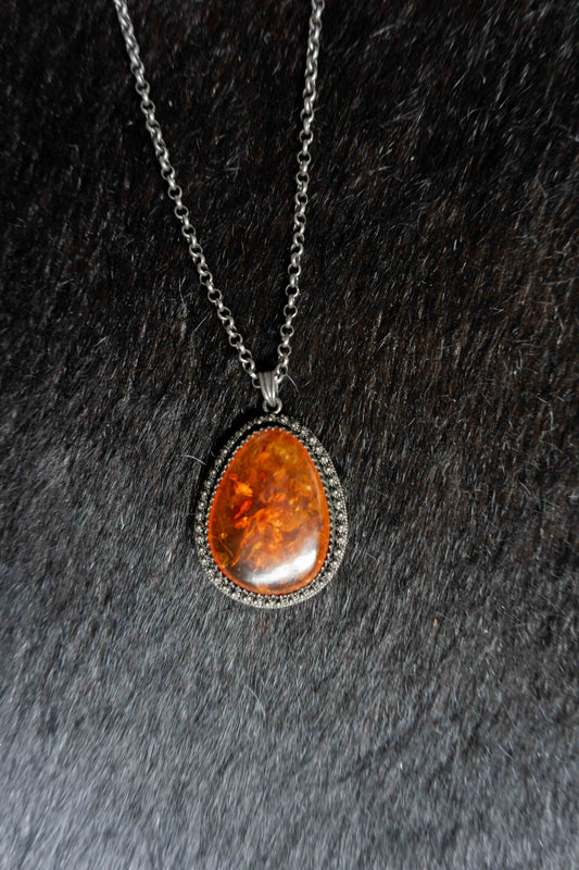 Großer Bernstein Anhänger 835 Silber – Vintage Kette 50er Jahre, echtes Silber Schmuck Unikat theplaincircle vintage