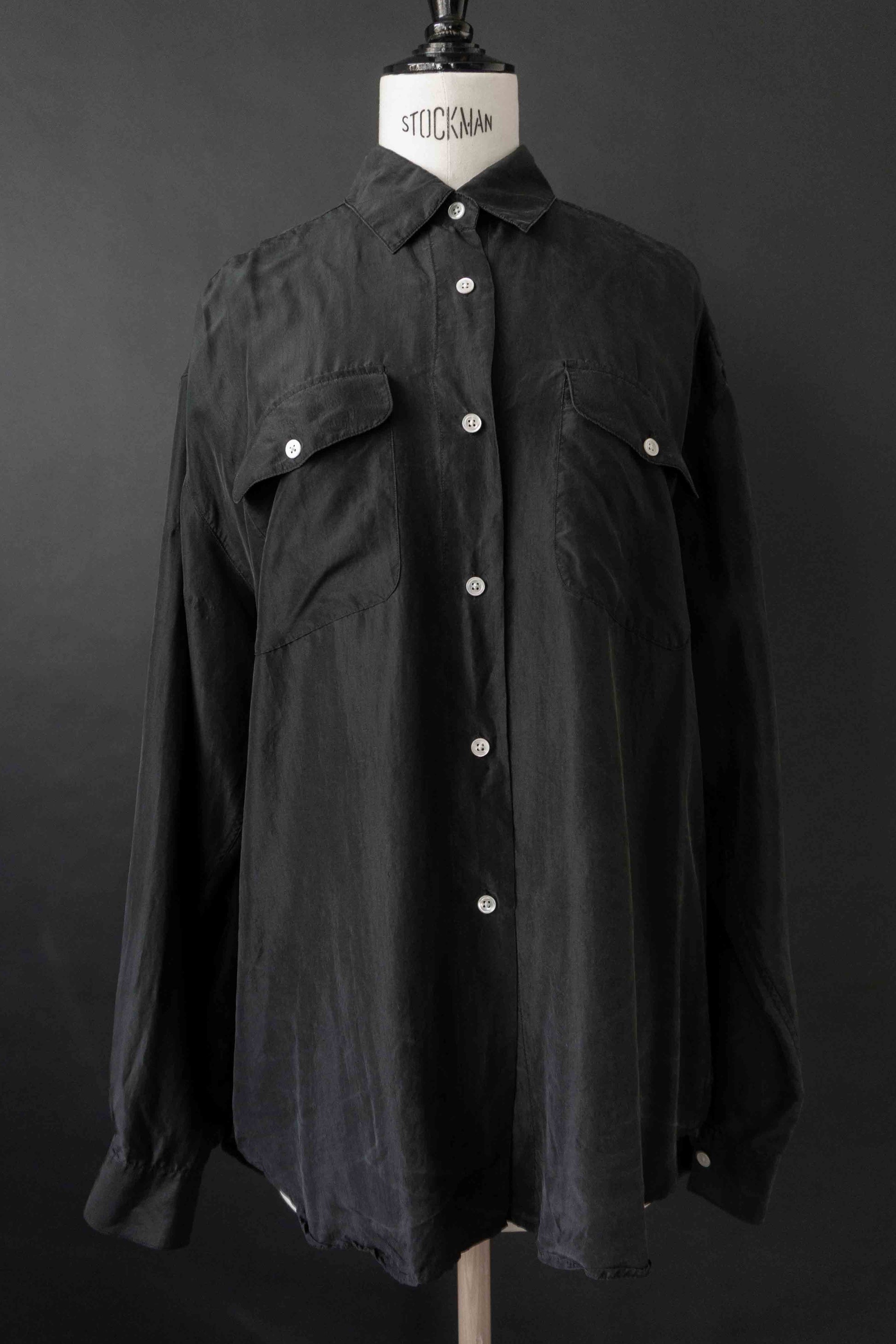 Vintage Seidenbluse schwarz 80er – Avantgarde Designer Bluse „Asphalt“, M–XL theplaincircle vintage