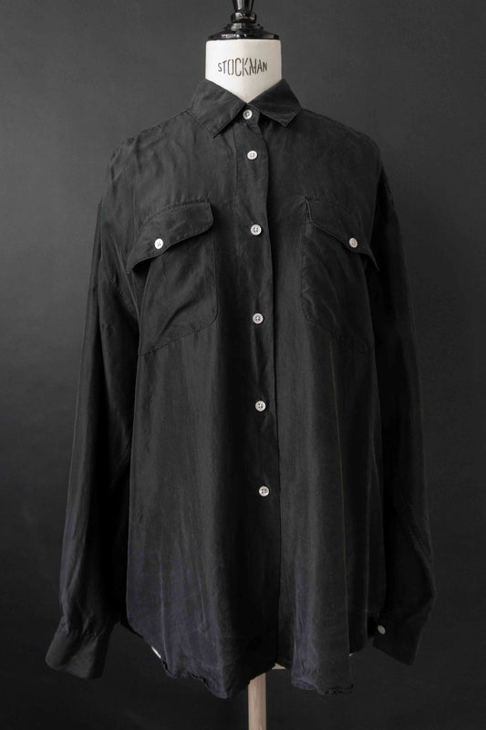 Vintage Seidenbluse schwarz 80er – Avantgarde Designer Bluse „Asphalt“, M–XL theplaincircle vintage