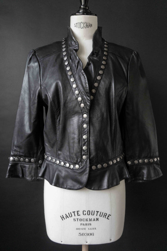 Lederjacke Nieten cropped, XS–M theplaincircle vintage