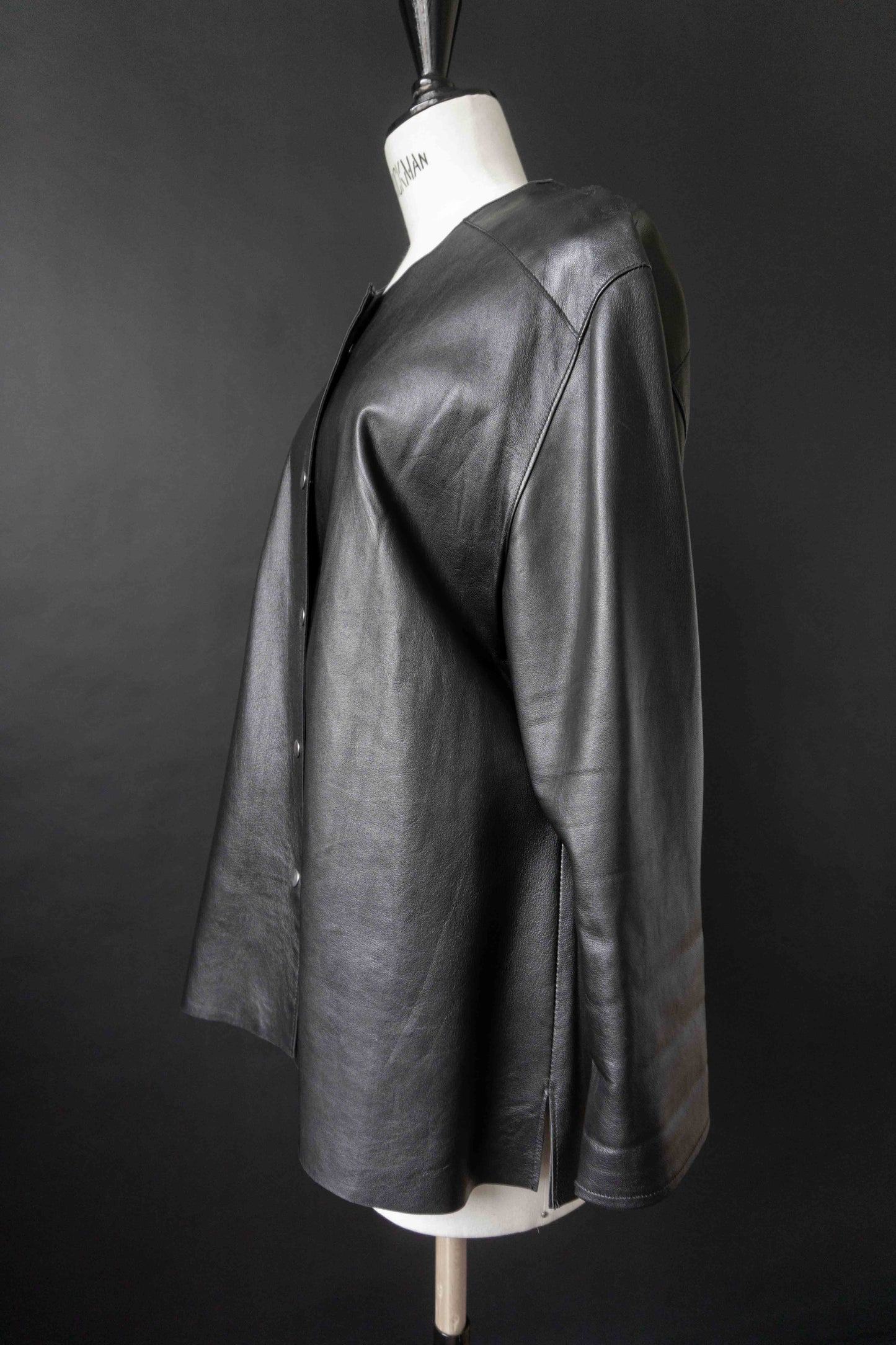 Lederhemd Overshirt, Schwarz, S–L theplaincircle vintage