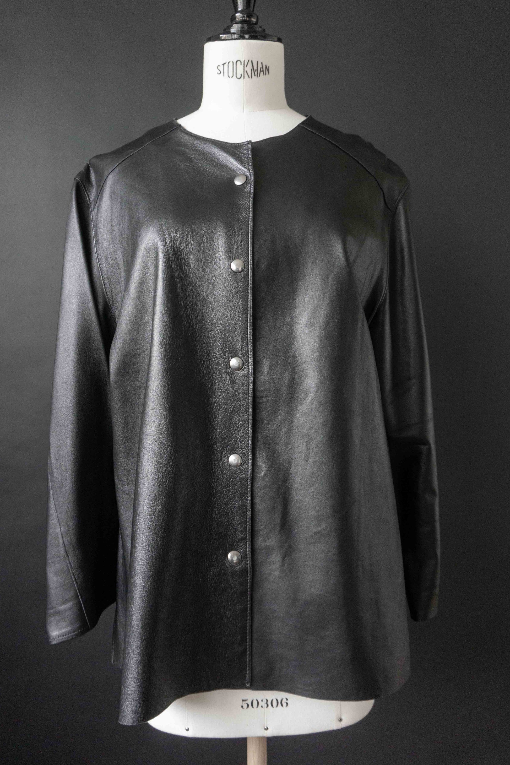 Lederhemd Overshirt, Schwarz, S–L theplaincircle vintage