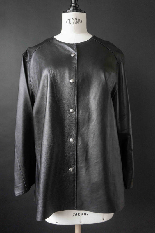 Lederhemd Overshirt, Schwarz, S–L theplaincircle vintage