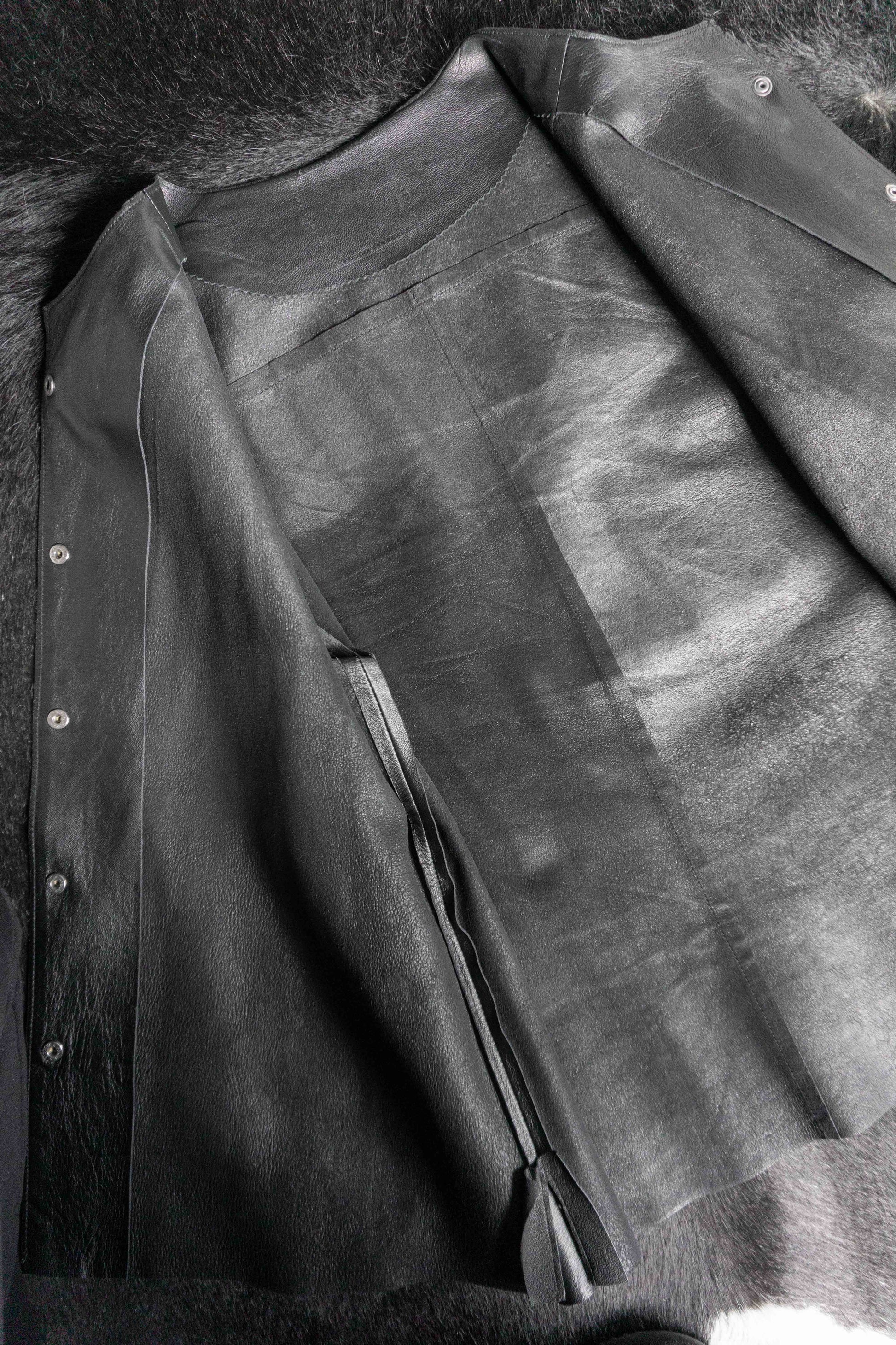 Lederhemd Overshirt, Schwarz, S–L theplaincircle vintage
