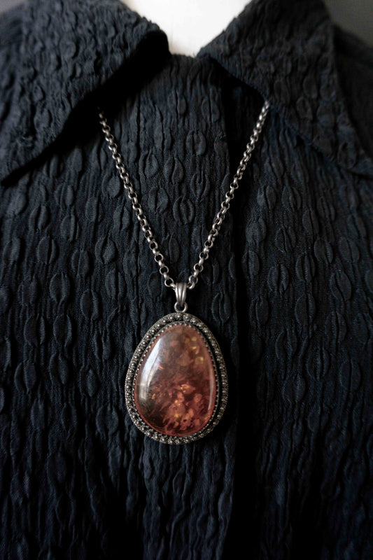 Großer Bernstein Anhänger 835 Silber – Vintage Kette 50er Jahre, echtes Silber Schmuck Unikat theplaincircle vintage