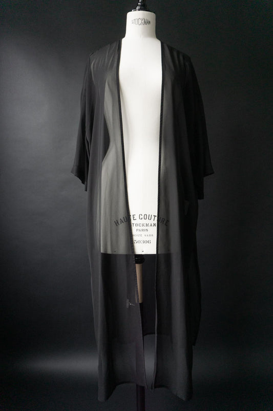 Vintage Kimono, schwarzes Layering Piece für Goth Summer Looks, S–XL