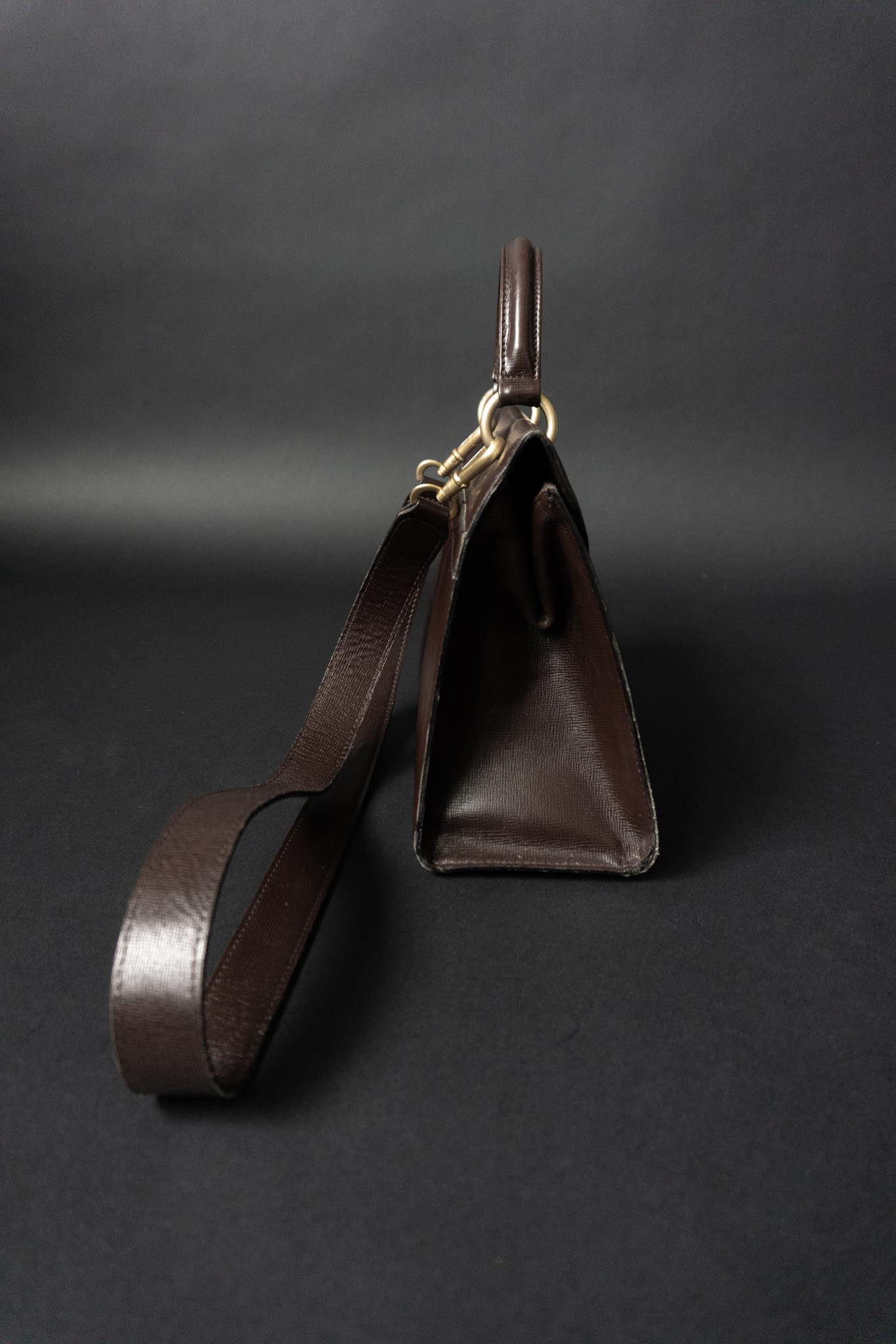 Braune Vintage 90er Ledertasche Jil Sander mit goldener Hardware