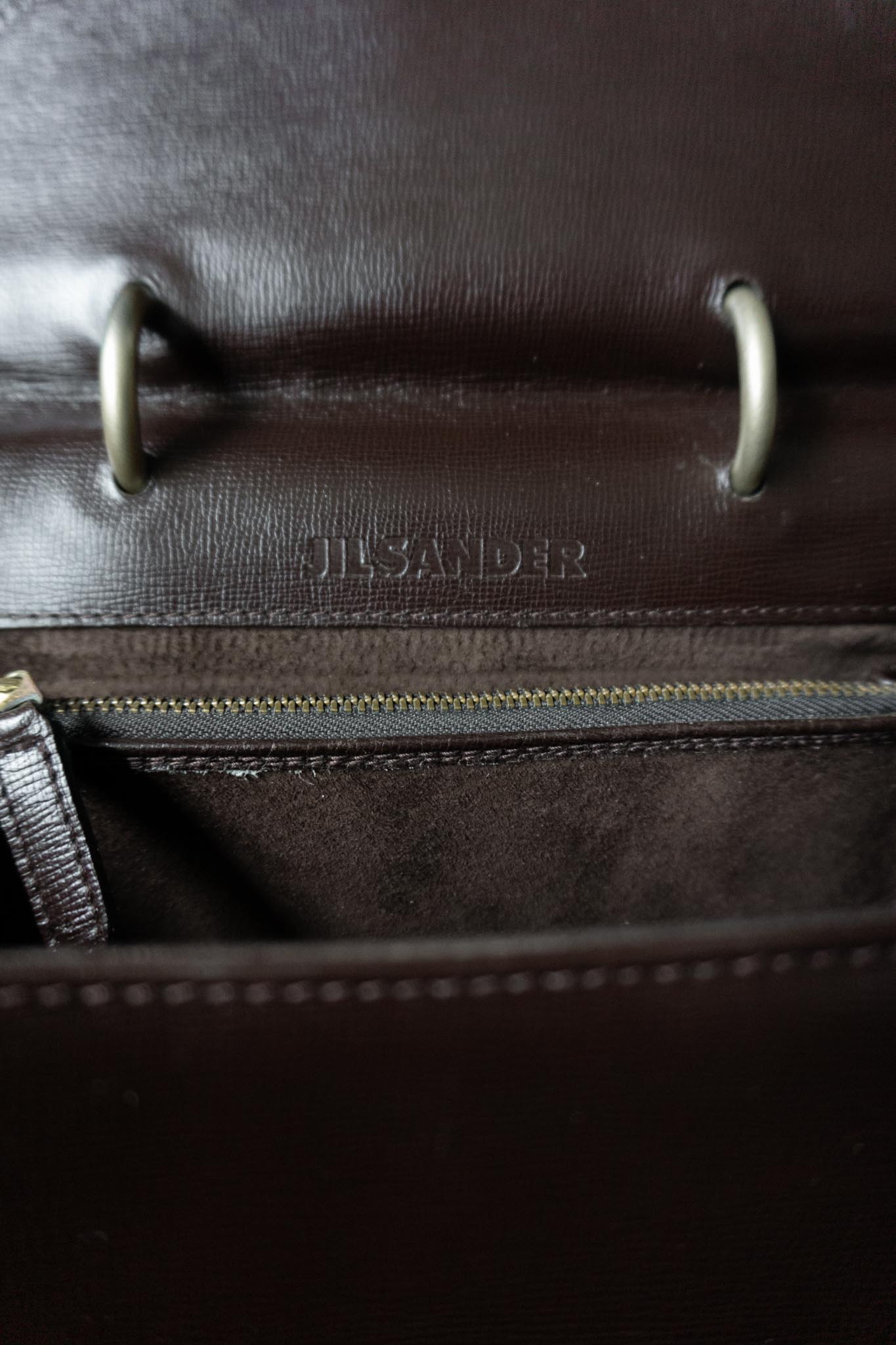 Braune Vintage 90er Ledertasche Jil Sander mit goldener Hardware
